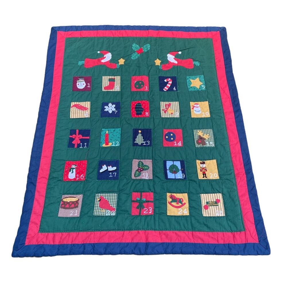 Vintage Christmas Advent Calendar Quilt Wall Hanging 48 x 60